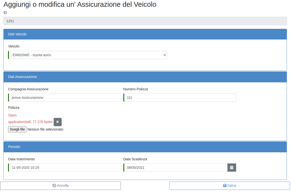 Nuova Assicurazione del Veicolo