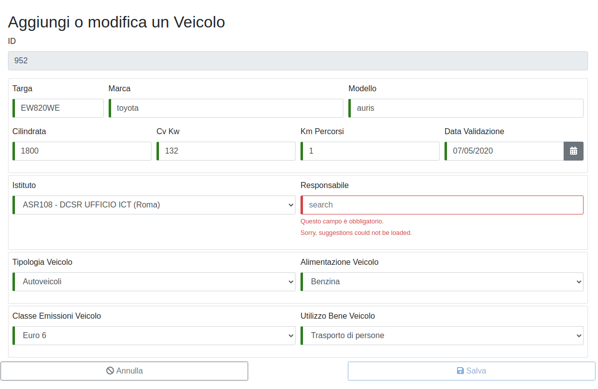 Inserimento nuovo Veicolo