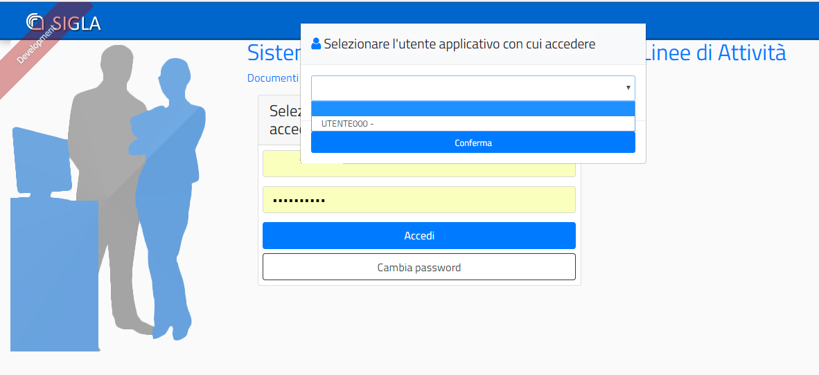 Schermata di accesso a SIGLA utente multiplo